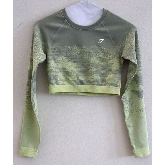 Gymshark B1A9X-GBDZ Women's Sz S Taupe Gray Adapt Ombre Long Sleeve Crop Top - Picture 1 of 9